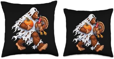 Bigfoot Ghost Turkey Pumpkin Thanksgiving Sasquatch for Boys Throw Pillow - Image 3