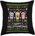 Happy Hallothanksmas Halloween Thanksgiving Christmas Mashup Throw Pillow by Unknown