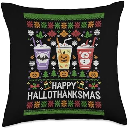 Happy Hallothanksmas Halloween Thanksgiving Christmas Mashup Throw Pillow by Unknown