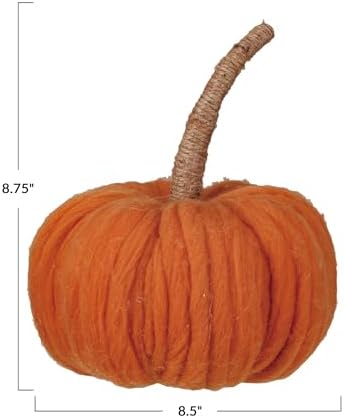 Creative Co-Op Wide Wool Pumpkin with Jute Wrapped Stem, Orange - Image 2