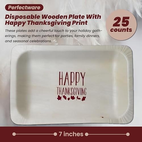 Perfectware 7" Disposable Wooden Plate with Happy Thanksgiving Print - Pack of 25ct (Perfectware 7-Happy Thanksgiving-25ct) - Image 2