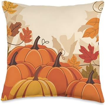 Pumpkins and Leaves Autumn Pattern Thanksgiving Family Throw Pillow by Unknown