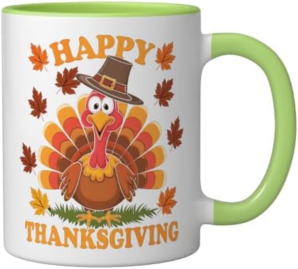 Happy Thanksgiving Funny Turkey Family Dinner Thanksgiving Ceramic Mug, Light Green/White, 11oz - Image 2