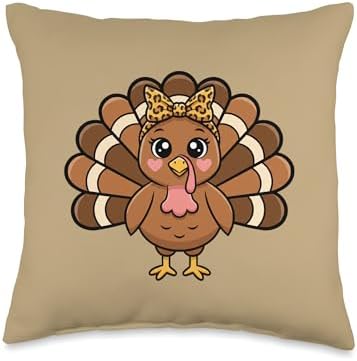 Cute Turkey Happy Thanksgiving Cartoon, Funny Turkey Day Throw Pillow by Unknown