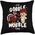 Cute Baby Thanksgiving Funny Gobble Wobble Turkey Design Throw Pillow by Unknown