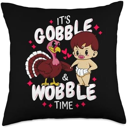 Cute Baby Thanksgiving Funny Gobble Wobble Turkey Design Throw Pillow by Unknown