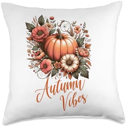 Vintage Autumn Vibes Women Pumpkin Fall Thanksgiving Retro Throw Pillow by Unknown
