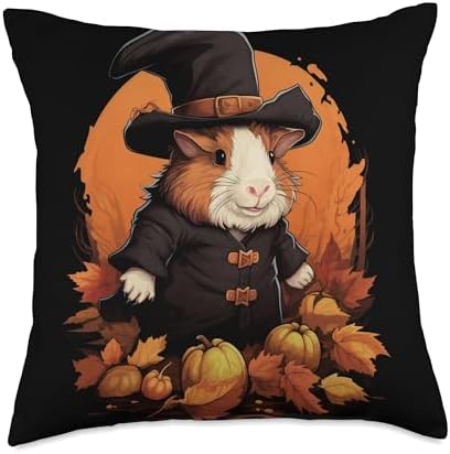 Funny Pilgrim Guinea Pig Happy Thanksgiving Thanksgiving Day Guinea Pig Pilgrim Fall Autumn Halloween Throw Pillow, 18x18, Multicolor by Unknown