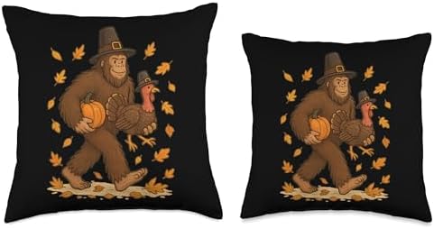 Bigfoot Thanksgiving Vibes for Thanksgiving Lovers and Fall Throw Pillow - Image 3