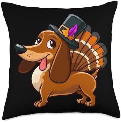 Funny Dachshund Turkey Costume Elegant Design. Cute Dachshund Dog Turkey Costume Humor Thanksgiving Boys Throw Pillow, 18x18, Multicolor by Unknown