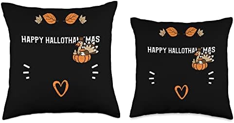 Halloween Christmas: Happy Hallothankmas - Thanksgiving Throw Pillow - Image 3