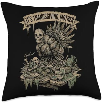 Horror Thanksgiving Turkey with Creepy Pumpkins Throw Pillow by Unknown