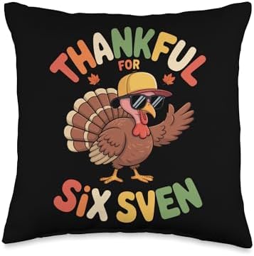 Thankful for Six Sven Turkey Fun Thanksgiving Celebration Throw Pillow by Unknown