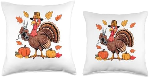 Hair Stylist Job Thanksgiving Turkey Fall Leaves Pumpkins Throw Pillow - Image 3