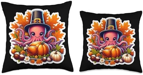 Thanksgiving Octopus Lover Fall Autumn Cottagecore Cute Throw Pillow - Image 3