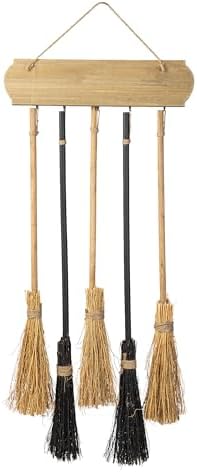 Glitzhome 42”H Halloween Porch Decoration Broom Parking Sign with 5 Wooden Witches Brooms, Please Check Your Brooms at the Door Porch Decor, Cute Hocus Pocus Hanging Decoration for Front Porch Wall - Image 4