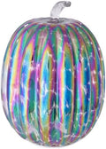 Boston International Handblown Glass Pumpkin with LED Light Thanksgiving Halloween Decorations for Home, Large, Iridescent by BostonInternational