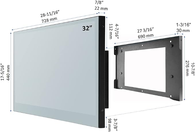 Soulaca 32 inches Smart Android Mirror TV for Bathroom, SPA & Hotel, Water Resistant Vanishing Screen LED Display with ATSC DTV Tuner, Kitchen Use 12V DC Power