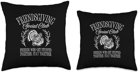 Cute Stuffed Friendsgiving Social Club Thanksgiving Turkey Throw Pillow - Image 3