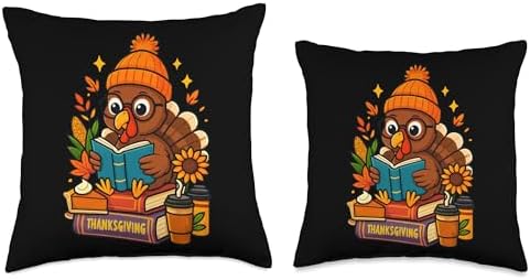 Thanksgiving Bookworm Turkey Funny Holiday Vibe for Throw Pillow - Image 3