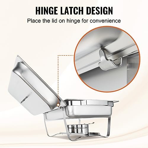VEVOR Chafing Dish Buffet Set, 8 Qt 4 Pack, Stainless Chafer with 4 Full Size Pans, Rectangle Catering Warmer Server with Lid Water Pan Folding Stand Fuel Tray Holder Spoon Clip - Image 5
