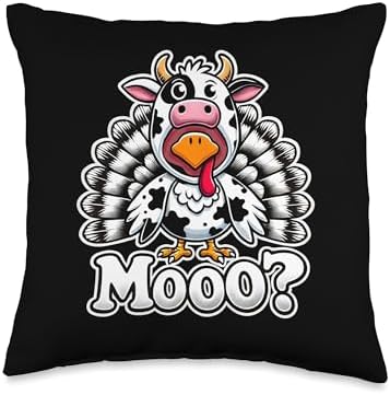 Turkey Moo Funny Thanksgiving Cow Throw Pillow by Unknown
