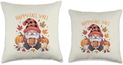 Happy Fall Y'all Cute Gnome Pumpkin Spice Falling Leaves Throw Pillow - Image 3