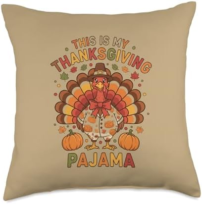 This is My Thanksgiving Pajama, Funny Turkey Thanksgiving Throw Pillow by Unknown