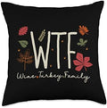 Wine Turkey Family Retro Vintage Novelty by Ryan Funny WTF Wine Turkey Family Thanksgiving 2023 Men Women Throw Pillow, 18x18, Multicolor by Unknown
