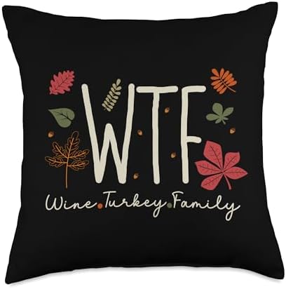 Wine Turkey Family Retro Vintage Novelty by Ryan Funny WTF Wine Turkey Family Thanksgiving 2023 Men Women Throw Pillow, 18x18, Multicolor by Unknown