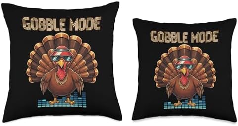 DJ Gobble Mode Turkey Thanksgiving Party Vibes Throw Pillow - Image 3