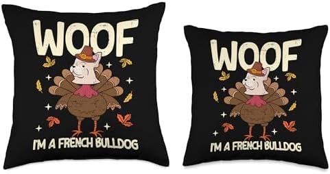 Thanksgiving Fake French Bulldog Thanksgiving Turkey Funny Throw Pillow - Image 3