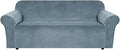 H.VERSAILTEX Stretch Velvet Sofa Covers for 3 Cushion Couch Covers Furniture Protector Soft with Non Slip Elastic Bottom, Crafted from Thick Comfy Rich Velour (Large Sofa 90"-97", Stone Blue)