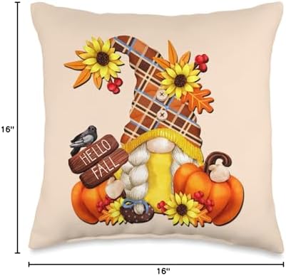 Autumn Gnome Gifts For Fall Thanksgiving Pumpkins Hello Fall Gnome Graphic for Garden Mom Thanksgiving Pumpkin Throw Pillow, 16x16, Multicolor - Image 4