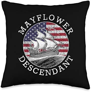 Mayflower Descendant USA Flag Distressed Throw Pillow by Unknown