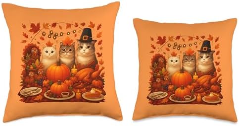Fall Thanksgiving Cats Dinner Feast Vintage Fall Home Decor Throw Pillow - Image 3