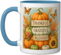 Thankful Grateful Blessed - Fall Pumpkin Family Thanksgiving Ceramic Mug, Blue/White, 11oz by Unknown