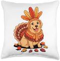 Thanksgiving Turkey Golden Retriever GR Goldie Throw Pillow by Unknown