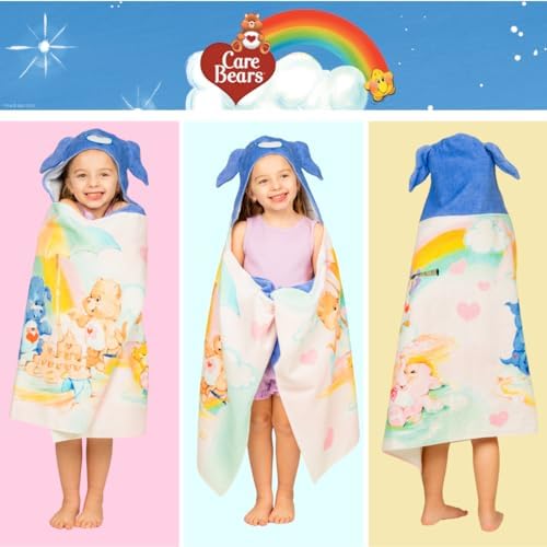 Care Bears Retro Kids Super Soft Bath/Pool/Beach Soft Cotton Terry Hooded Towel Wrap, 24 in x 50 in, (Officially Licensed Product) By Franco