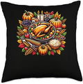 Thanksgiving Feast Illustration Harvest Scene Throw Pillow by Unknown