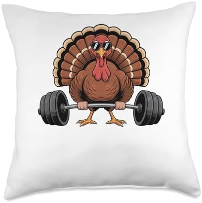 Thanksgiving Workout Turkey Barbell Lift Gym Men Women Throw Pillow by Unknown