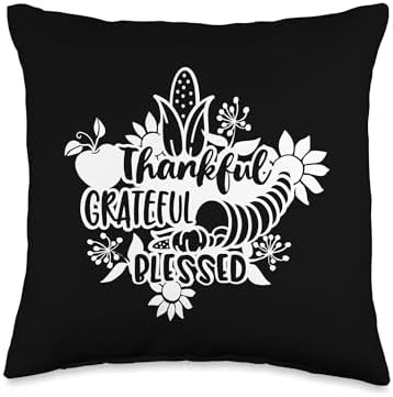 Thankful Grateful Blessed Thanksgiving Fall Autumn Throw Pillow by Unknown