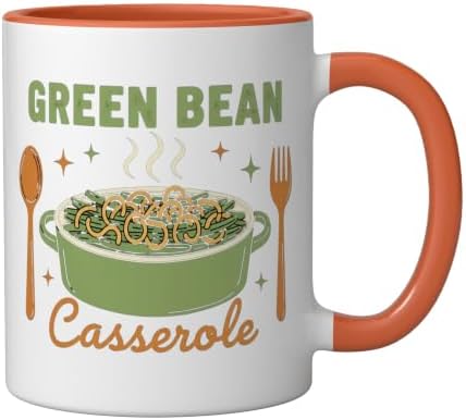 Green Bean Casserole Retro Thanksgiving Dinner Humor Ceramic Mug, Orange/White - Image 2