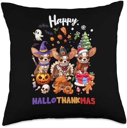 Chihuahua Dog Christmas Happy Hallotankmas Thanksgiving Throw Pillow by Unknown