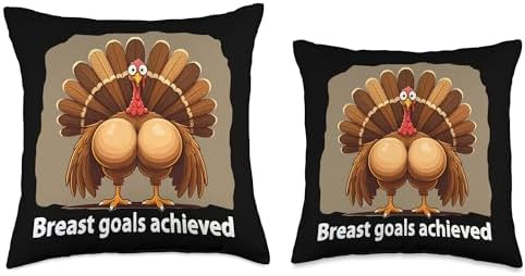 Twerky Turkey Breast Goals Achieved Boobs Funny Thanksgiving Throw Pillow - Image 3