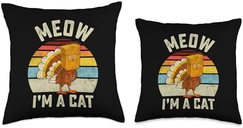 Thanksgiving Funny Turkey Fake Cat Retro Women Men Kids Throw Pillow - Image 3