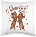 Autumn Girly Happy Thanksgiving Autumn Vibes Fall Girl Throw Pillow by Unknown