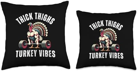 Thick Thighs Turkey vibes gym thanksgiving muscle turkey Throw Pillow - Image 3