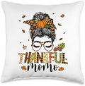 Thankful Momo Leopard Messy Bun One Thankful Momo Messy Bun Leopard Thanksgiving Family Throw Pillow, 16x16, Multicolor by Unknown