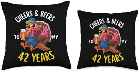 Cheers And Beers To My 42 th Thanksgiving Turkey 42 Years Throw Pillow - Image 3